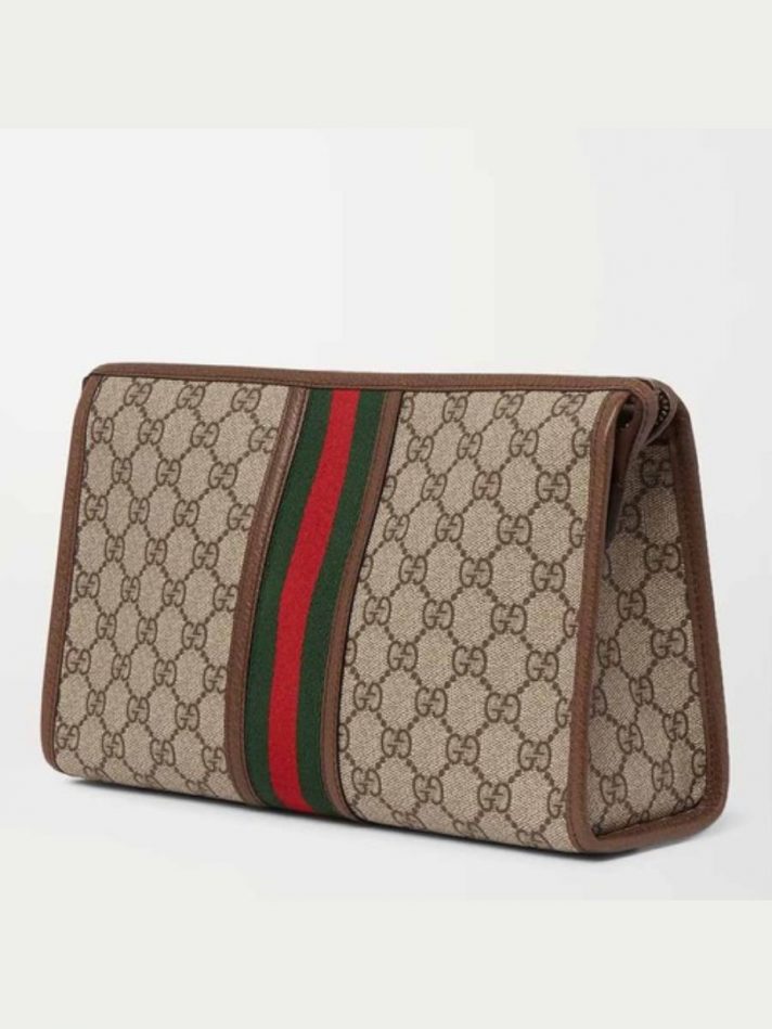 Túi Cầm Tay Gucci Ophidia Leather And Webbing Trimmed Logo Jacquard Coated Canvas Wash Bag Màu Nâu – Gucci