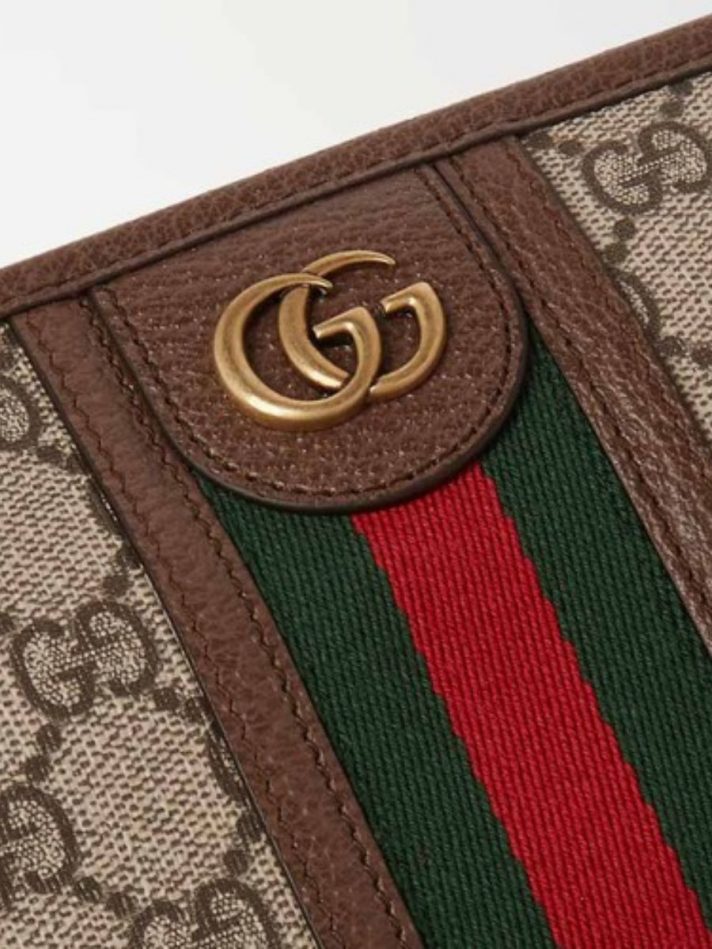 Túi Cầm Tay Gucci Ophidia Leather And Webbing Trimmed Logo Jacquard Coated Canvas Wash Bag Màu Nâu – Gucci