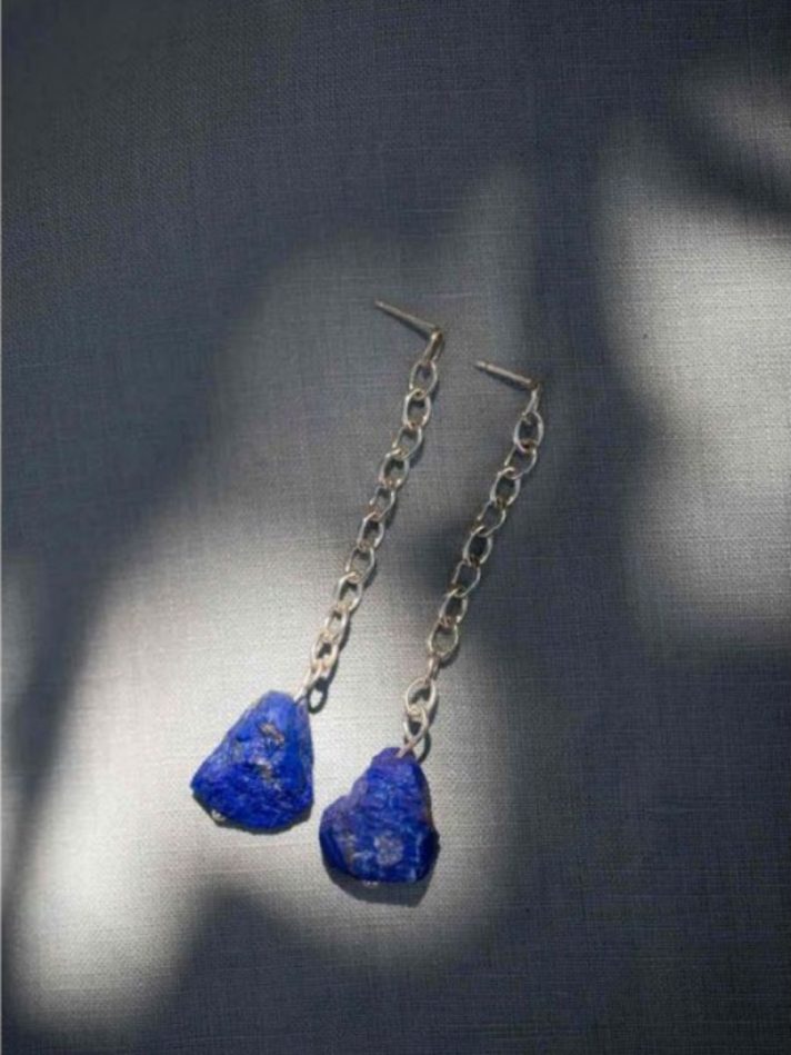 Hoa Tai Xích Bạc Đá Lapis Lazuli – Lore Segers Jewels