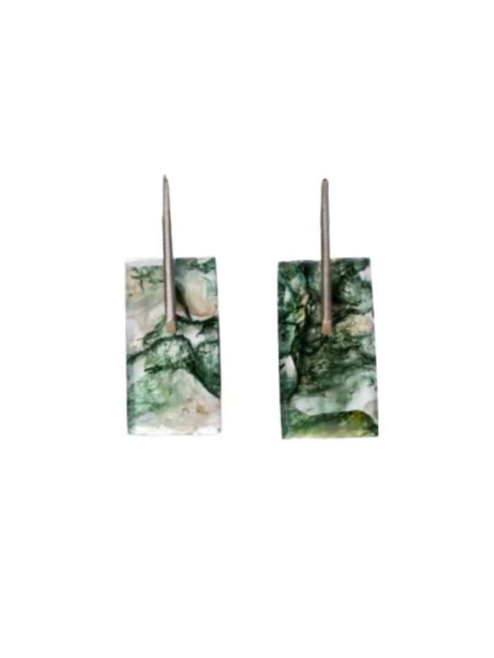 Hoa Tai Đá Rectangular Mossagate – Lore Segers Jewels